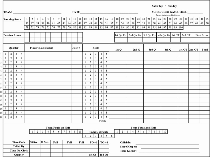 Basketball Score Sheet Template Elegant Free Basketball Scoresheet Pdf 13kb