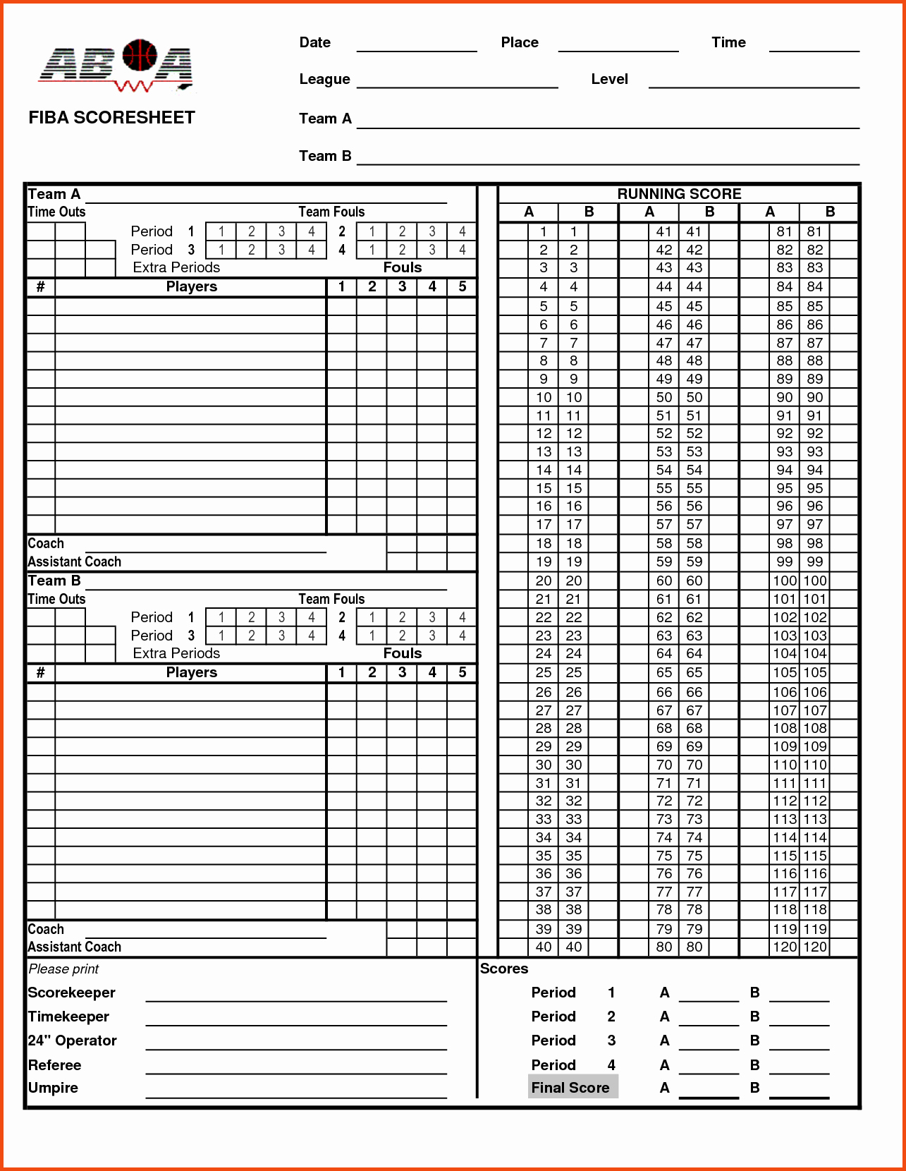 Basketball Score Sheet Template Inspirational Score Basketball Score Sheet