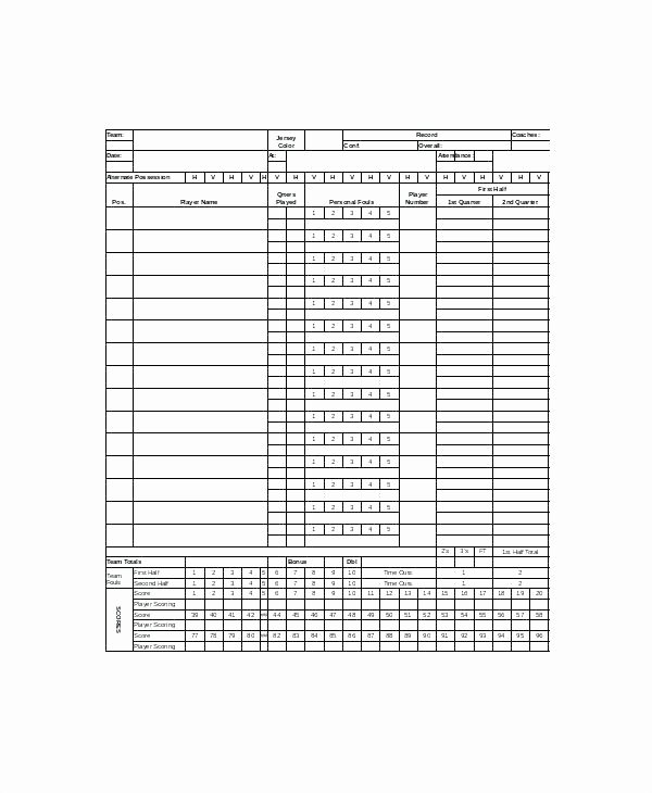 Basketball Score Sheet Template New Basketball Score Sheet Excel Basketball Stat Sheet