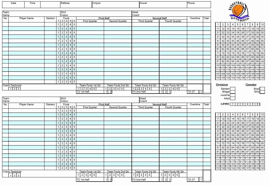 Basketball Score Sheet Template Unique 8 Free Sample Basketball Score Sheet Samples Printable