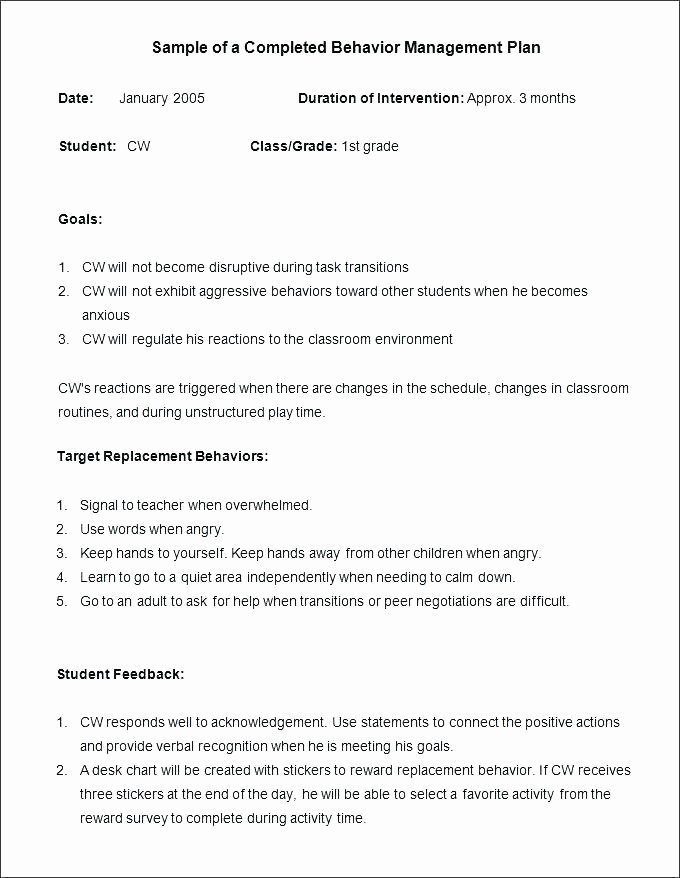 Behavior Support Plan Template Unique Behavior Plan Template for Elementary Students Old