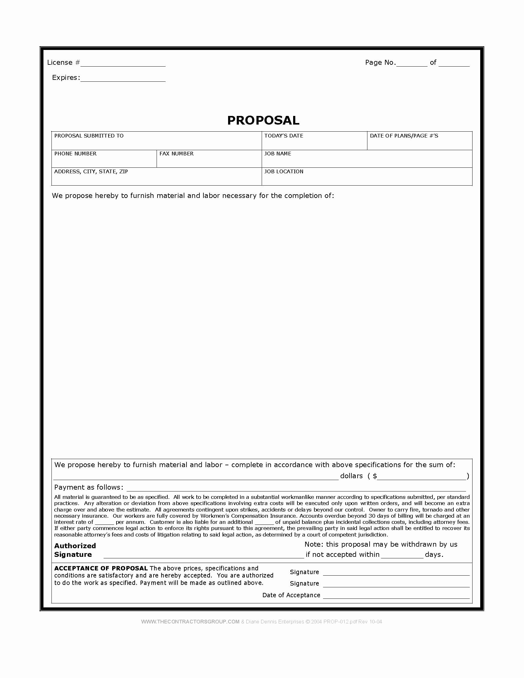 Bid Proposal Template Pdf Elegant Free Print Contractor Proposal forms