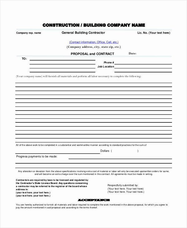 Bid Proposal Template Pdf Inspirational Sample Construction Proposal forms 7 Free Documents In