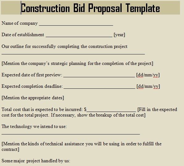 Bid Proposal Template Word Fresh Construction Bid Proposal Template