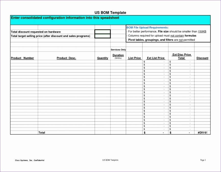 Bill Of Material Template Luxury Bill Material Template Excel