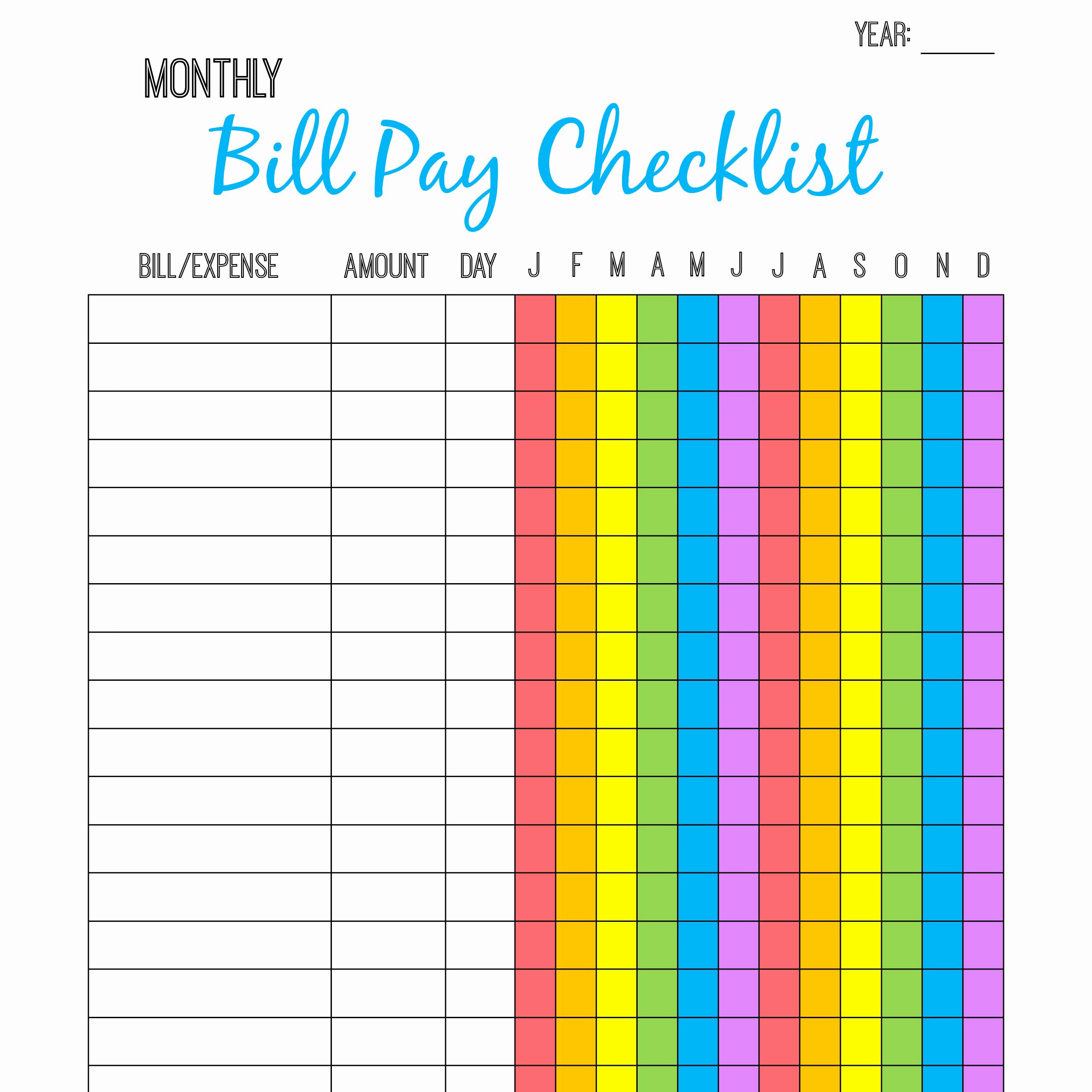 Bill Pay Checklist Template Elegant Monthly Bill Pay Checklist Free Printable the