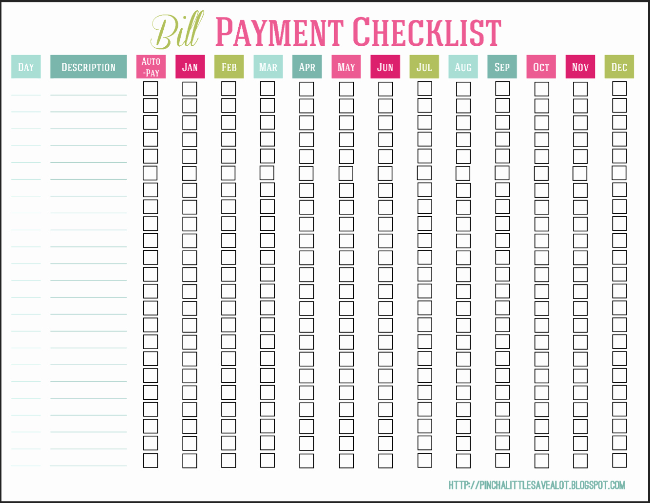 Bill Pay Checklist Template Lovely Bill Payment Checklist Home organization