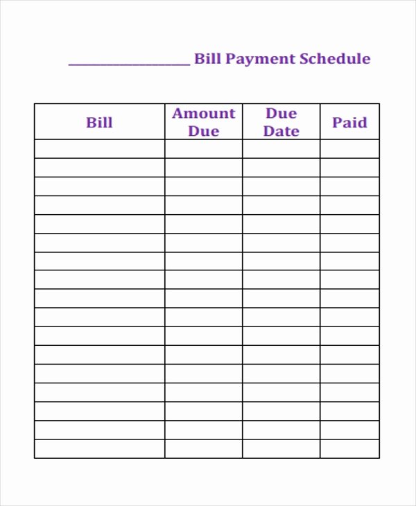 Bill Pay Schedule Template Fresh 4 Bill Payment Schedule Templates Free Samples