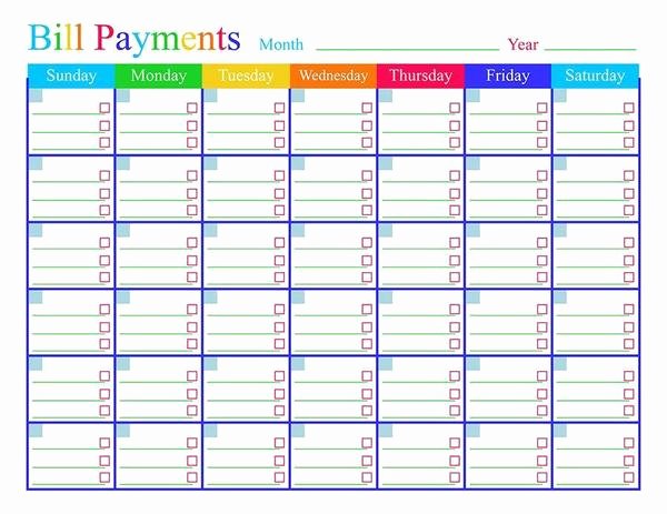 Bill Pay Schedule Template New Bill Payments Calendar Printable
