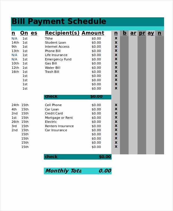 Bill Pay Schedule Template Unique 13 Sample Excel Schedule Templates Free Example