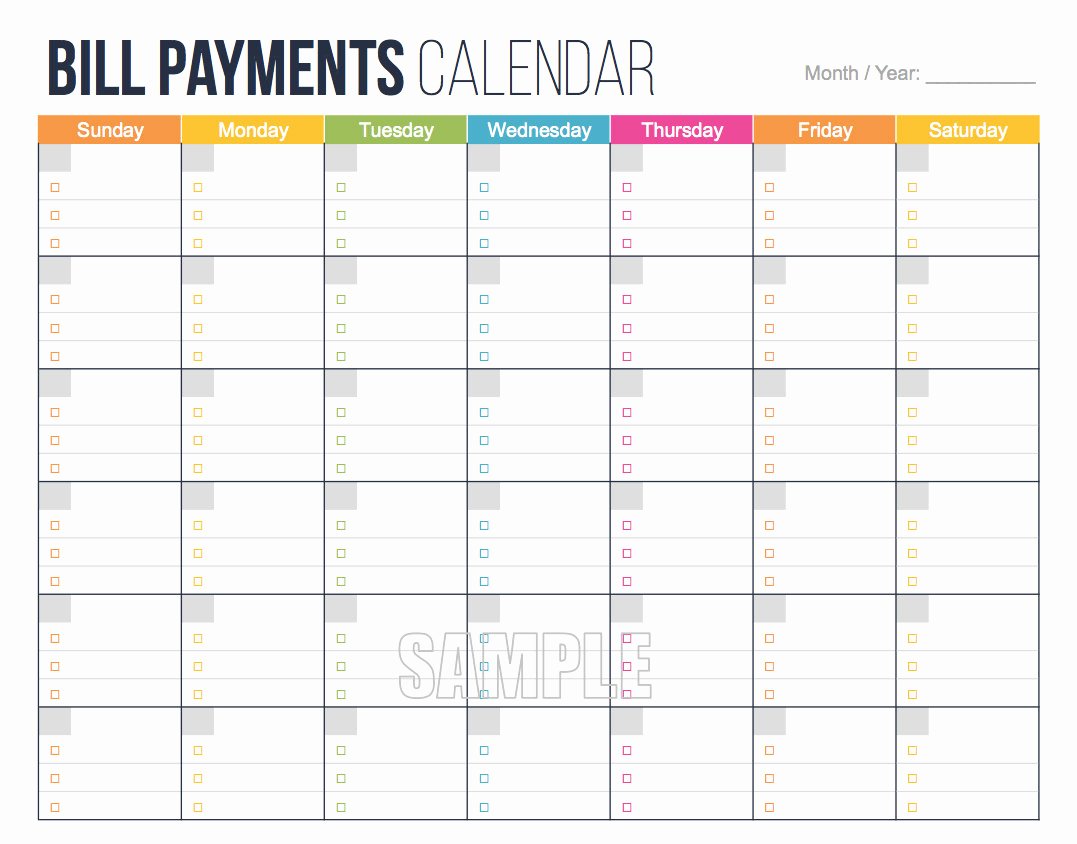 Bill Paying Calendar Template Elegant Bill Payments Calendar Editable Personal Finance