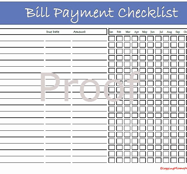 Bill Payment Calendar Template New Free Bill Payment Checklist Printable
