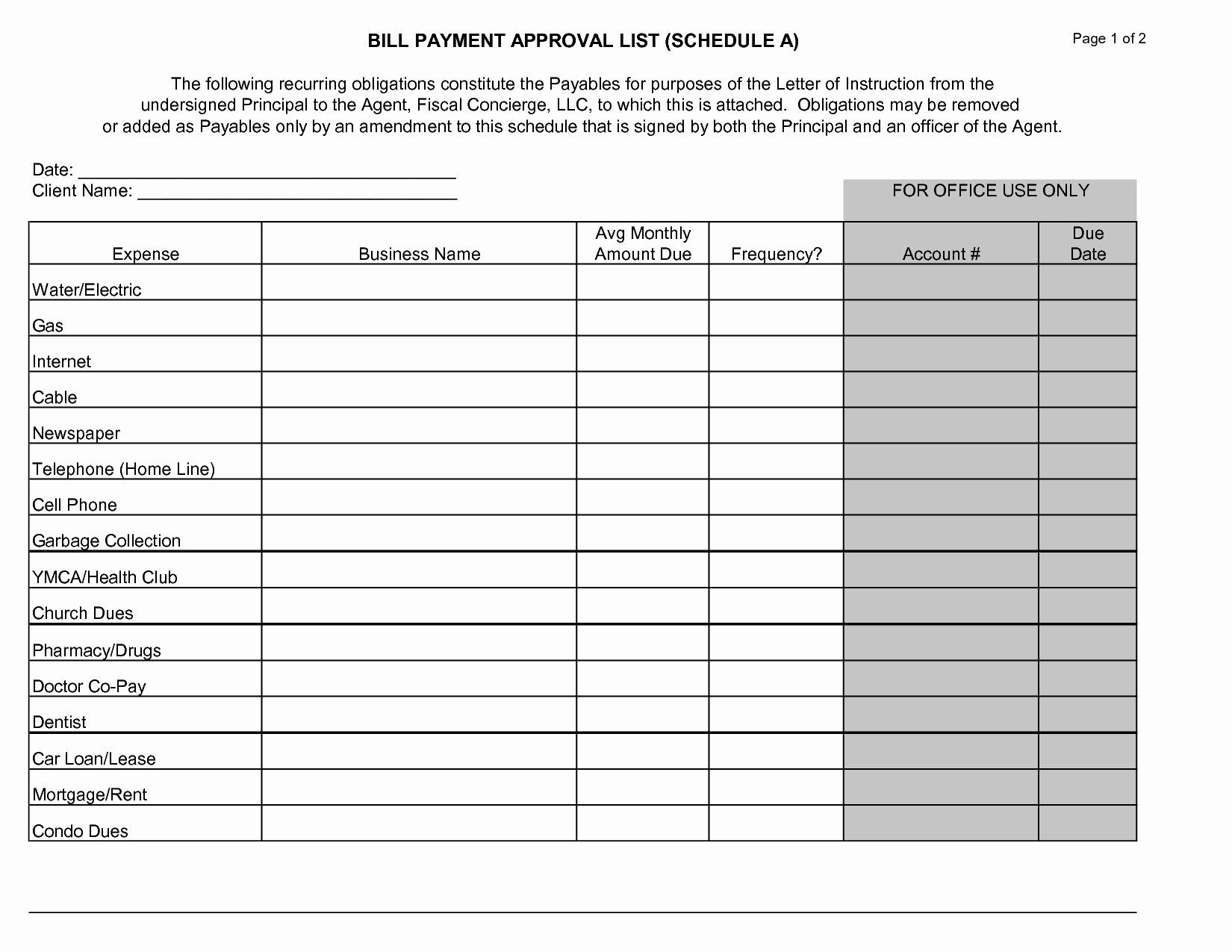 Bill Payment Schedule Template Fresh 17 Best Of Printable Bill Worksheet Printable