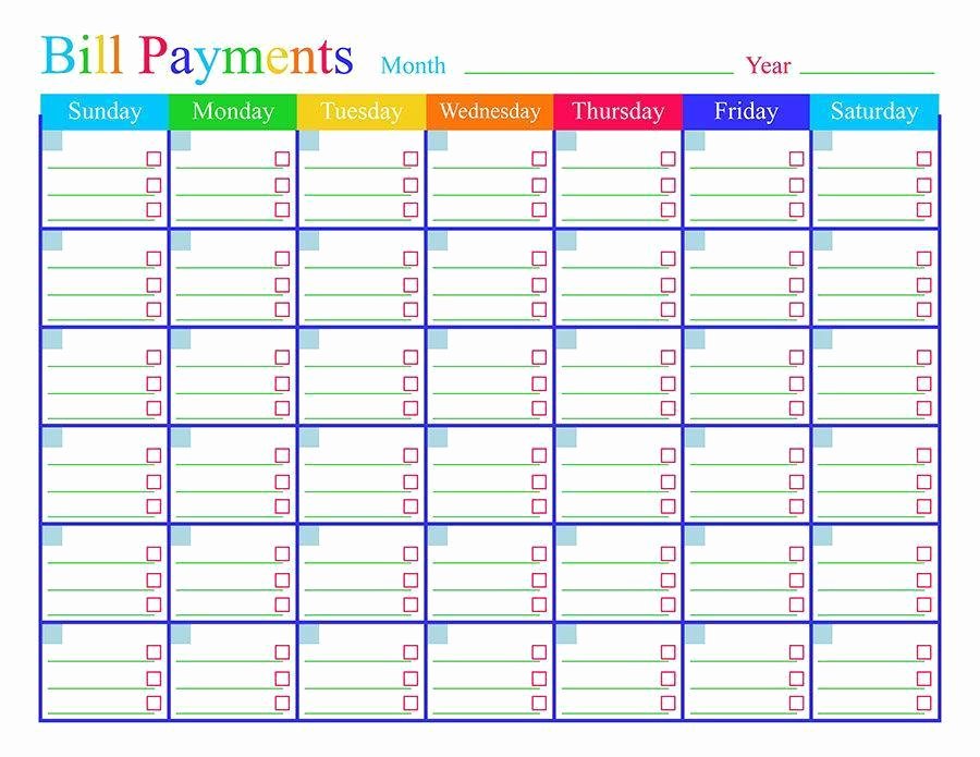 Bill Payment Schedule Template Luxury Bill Payments Calendar Printable