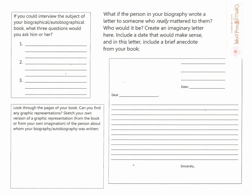 Biography Book Report Template Fresh Biographical Book Report form Pg 2
