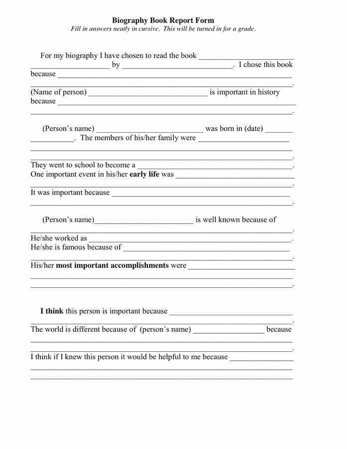 Biography Book Report Template Lovely Biography Book Report form In Word and Pdf formats
