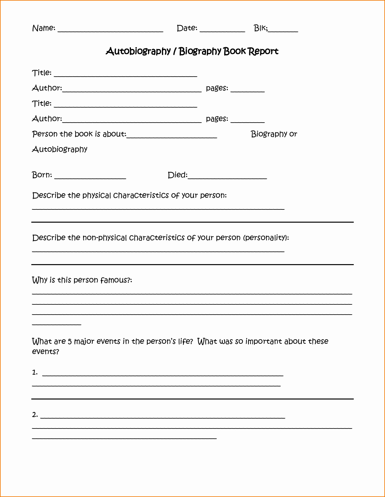 Biography Book Report Template Unique 4 Biography Report Template