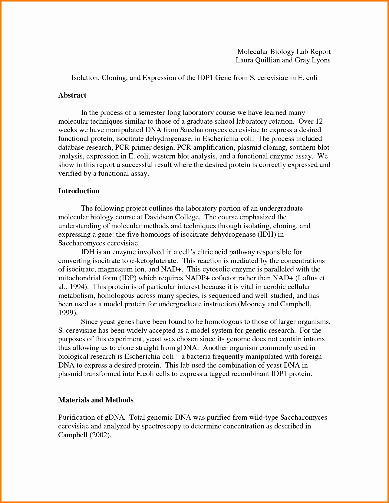 Biology Lab Report Template New 9 formal Lab Report Example Biology