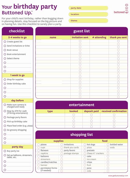 Birthday Party Planner Template Beautiful Free Printable Birthday Party Checklist form buttoned Up