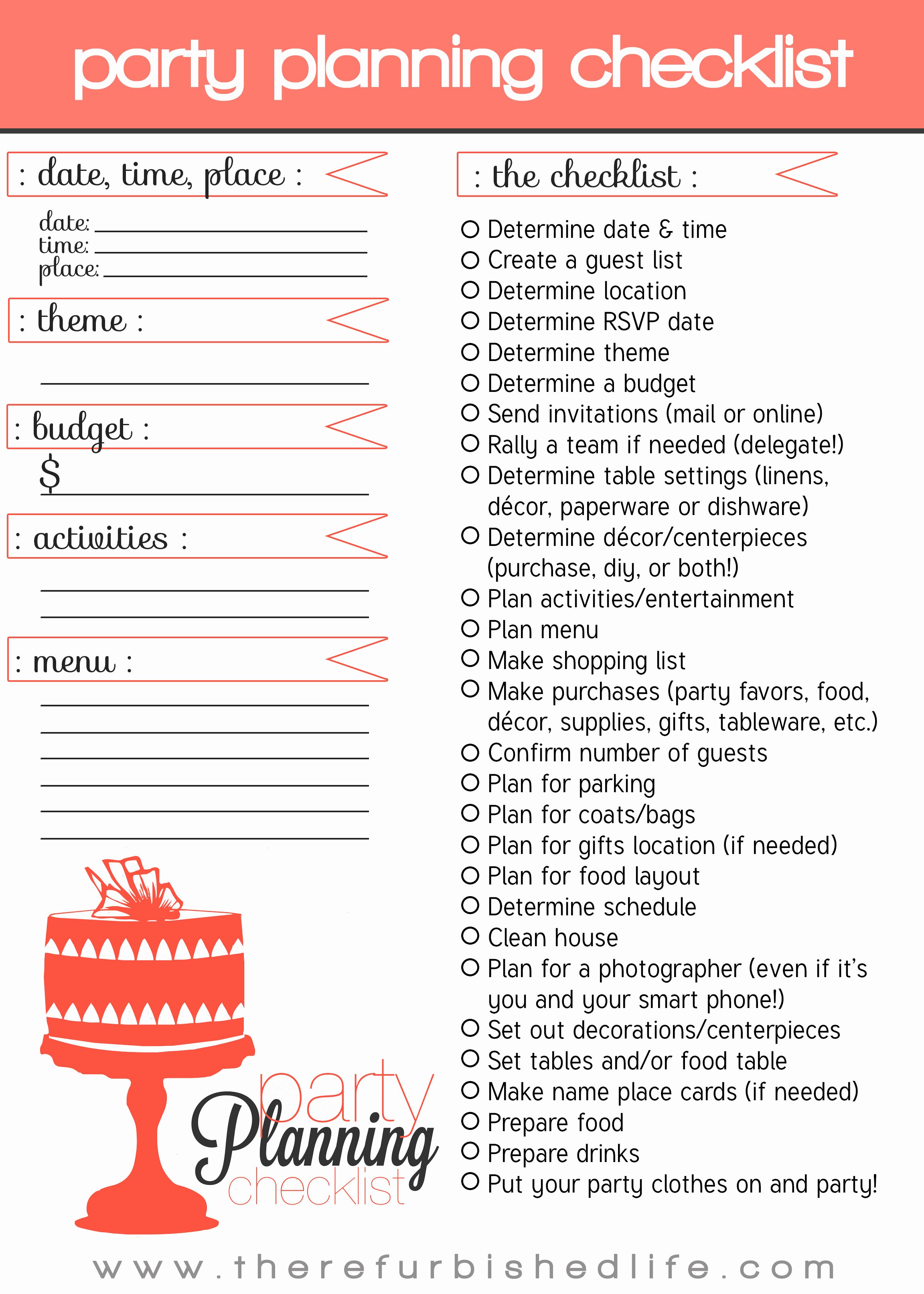 Birthday Party Planner Template Fresh Party Planning 101 with Printable Checklist – the