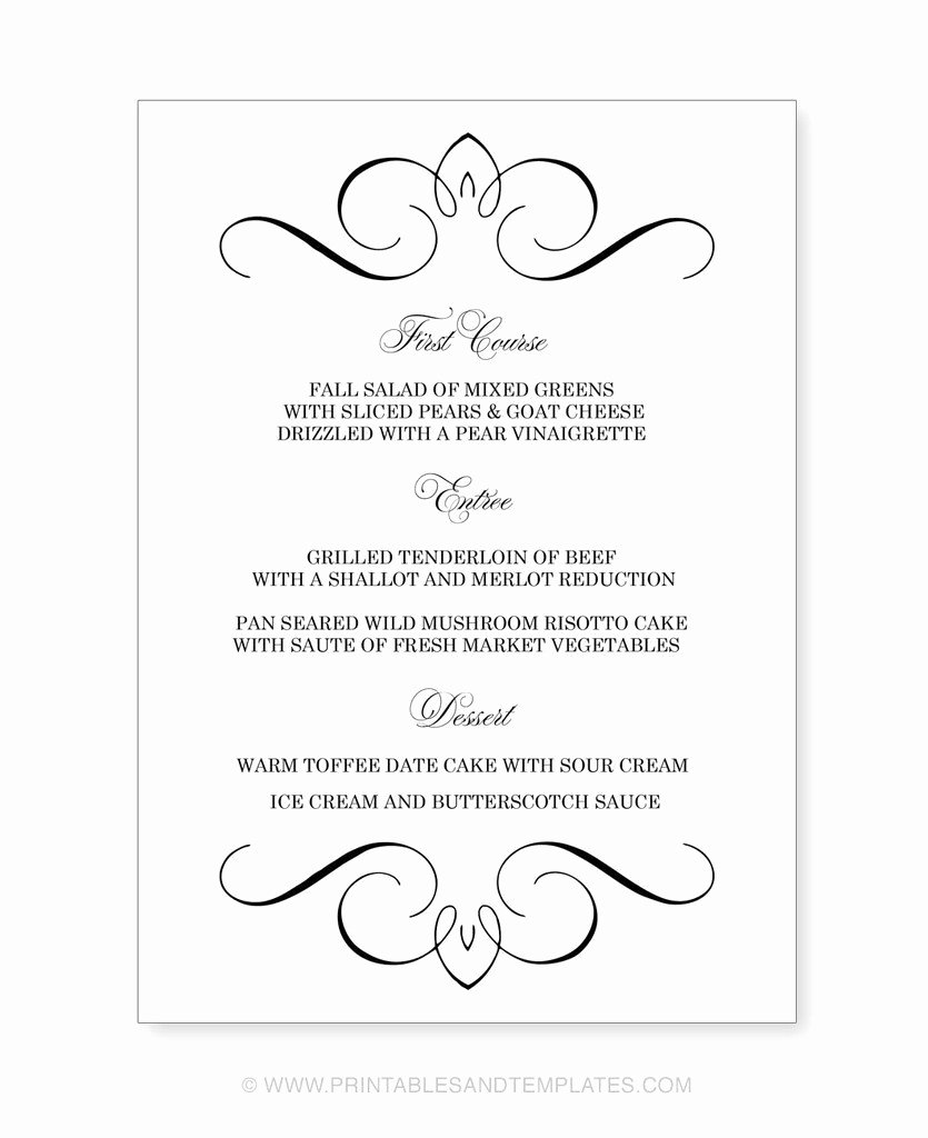 Blank Menu Template Free Unique Free Printable Wedding Menu Templates