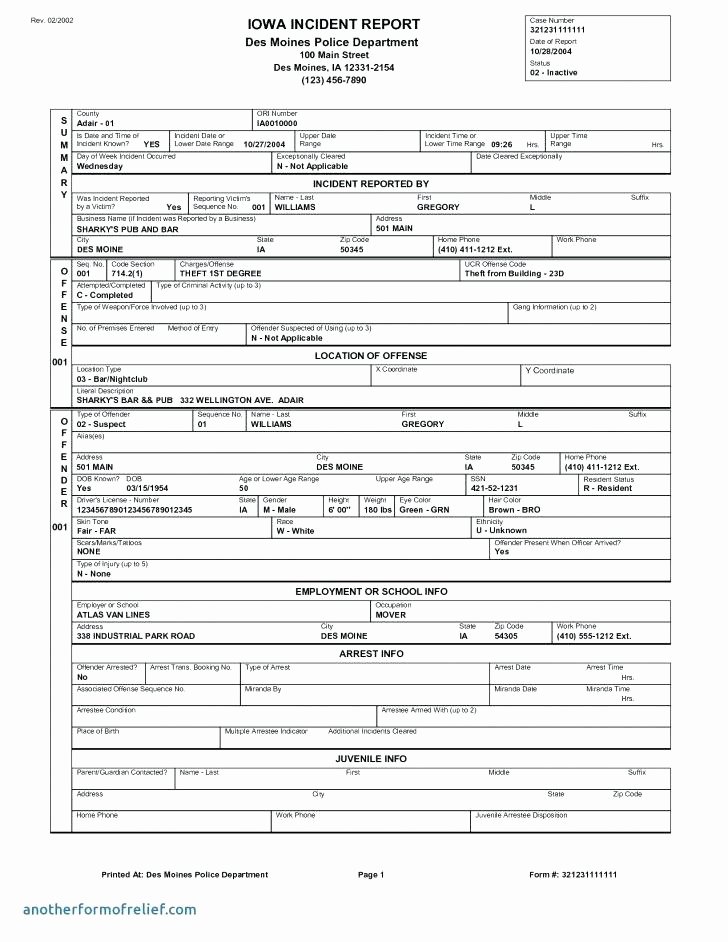 Blank Police Report Template Fresh Blank Incident Report form Template Best Accident Free