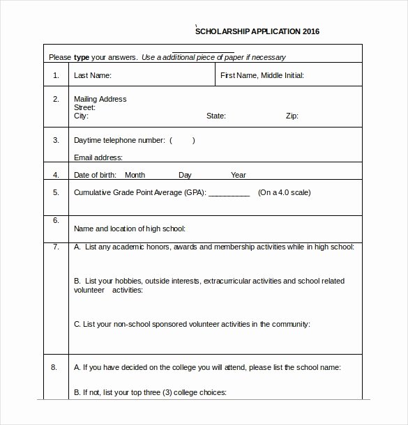 Blank Scholarship Application Template New Scholarship Application Template – 10 Free Word Pdf