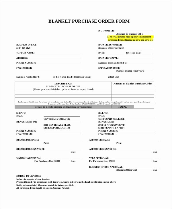 Blanket Purchase Agreement Template New 41 Purchase order Samples
