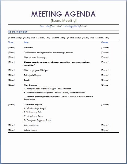 Board Meeting Agenda Template Awesome 10 formally Used Agenda Templates