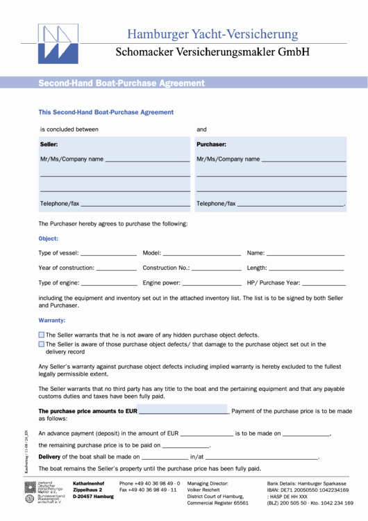 second hand boat purchase agreement