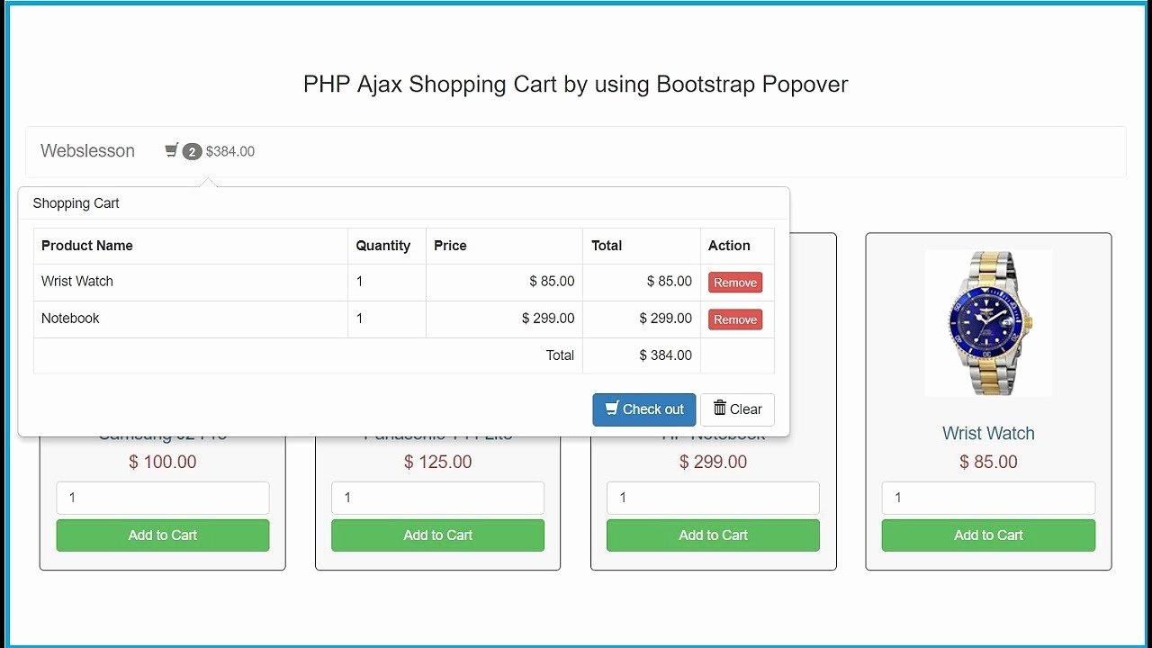 Bootstrap Shopping Cart Template Elegant Ajax Shopping Cart In PHP Using Bootstrap Popover