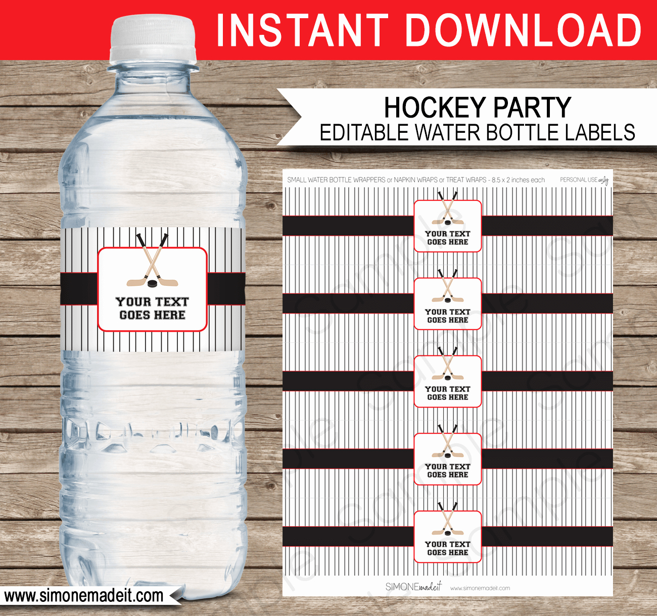 Bottle Label Template Free Lovely Red and Black Hockey Party Water Bottle Labels Template