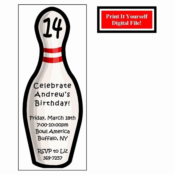 Bowling Party Invite Template Unique Bowling Pin Custom Birthday Party Invitation Digital File