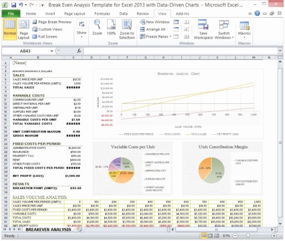 Break even Analysis Template Awesome Break even Analysis Template for Excel 2013 with Data