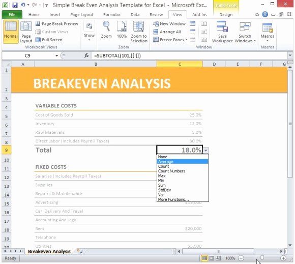 Break even Analysis Template Beautiful Simple Breakeven Analysis Template for Excel 2013
