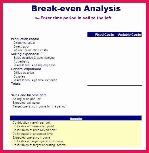 Break even Analysis Template Luxury Break even Analysis Template