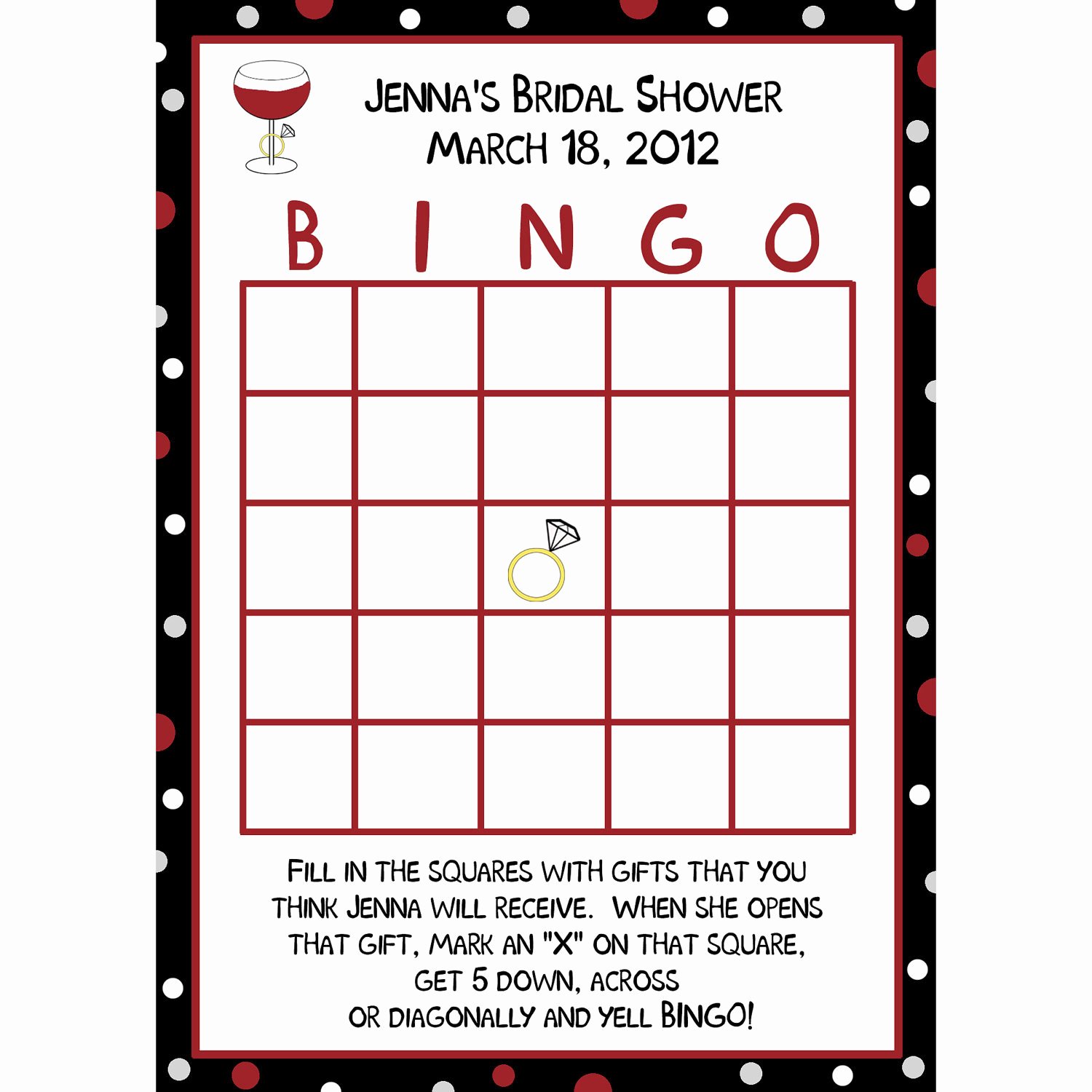 Bridal Shower Bingo Template Lovely 24 Personalized Bridal Shower Bingo Cards Wine and Ring