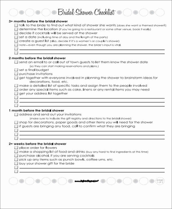 Bridal Shower Checklist Template Awesome Bridal Shower to Do List Templates Free Word Pdf format