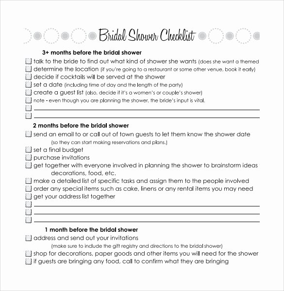 Bridal Shower Checklist Template Beautiful 9 Sample Bridal Shower Checklists