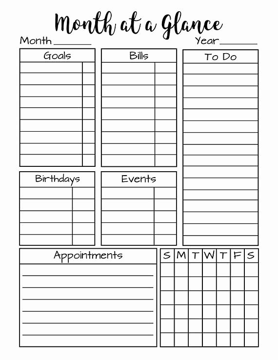 Bullet Journal Excel Template Elegant Month at A Glance Printable Day at A Glance Bullet