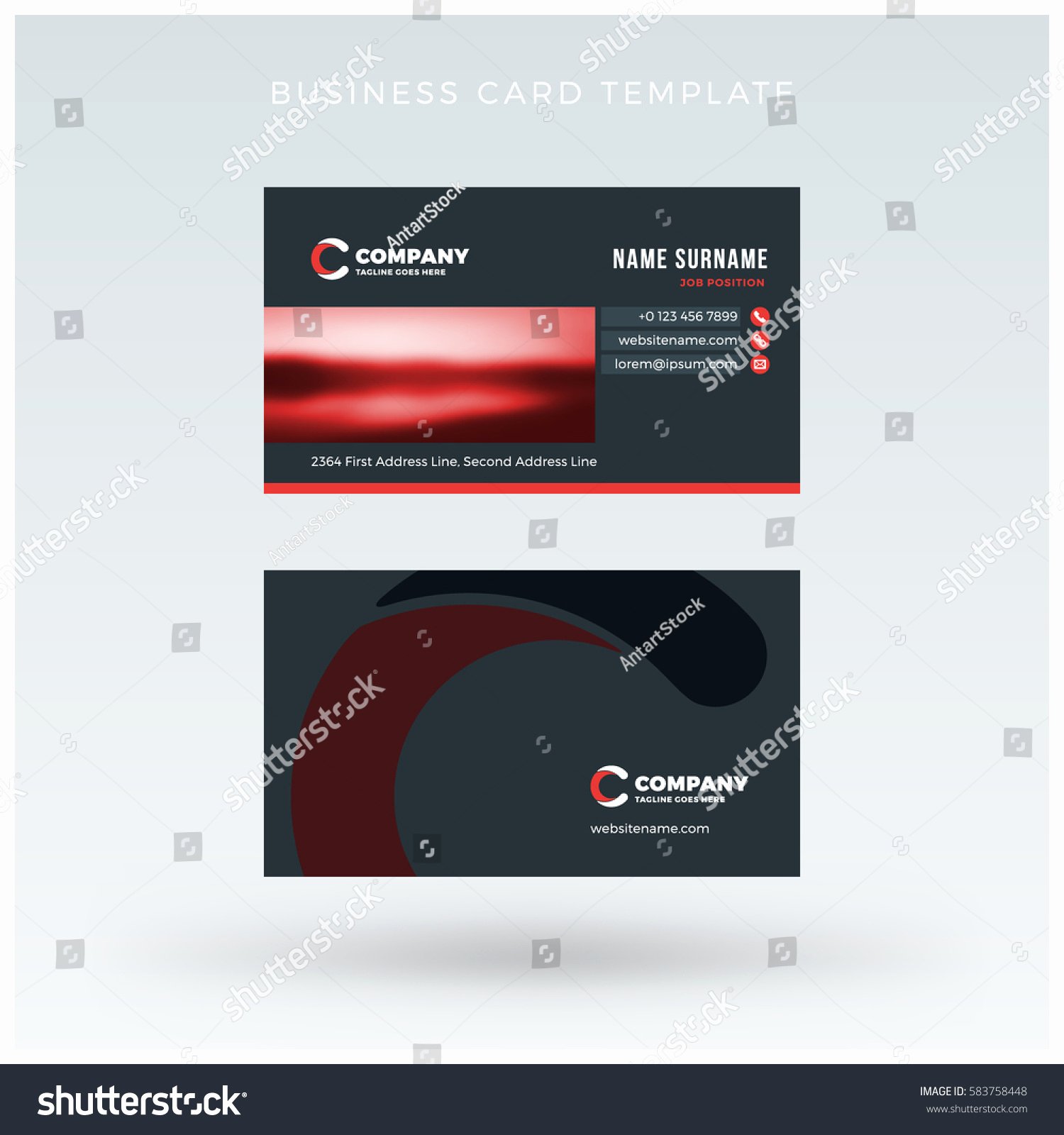 Business Card Template Vector Lovely Doublesided Red Business Card Template Vector Stock Vector