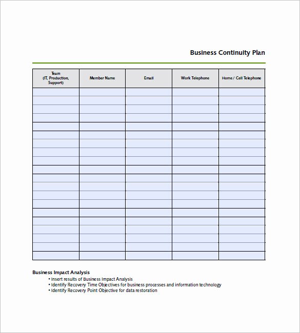 Business Contingency Plan Template Elegant Business Continuity Plan Template – 12 Free Word Excel