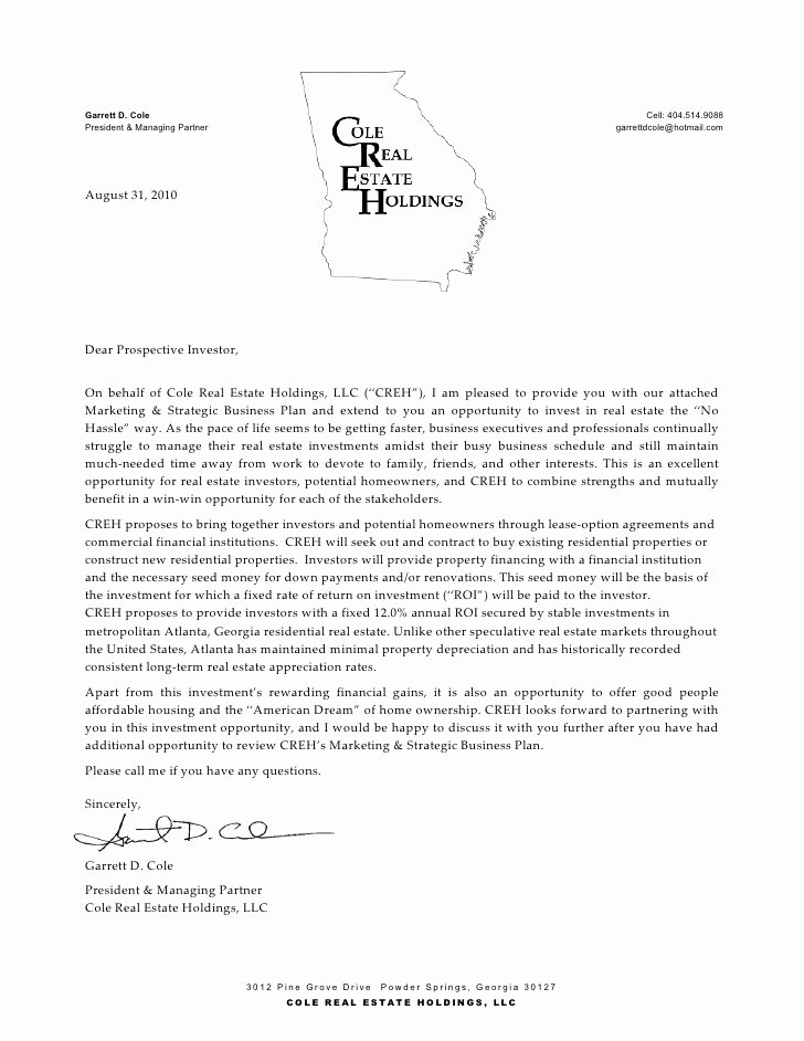 Business Investment Proposal Template Beautiful Investment Opportunity Letter