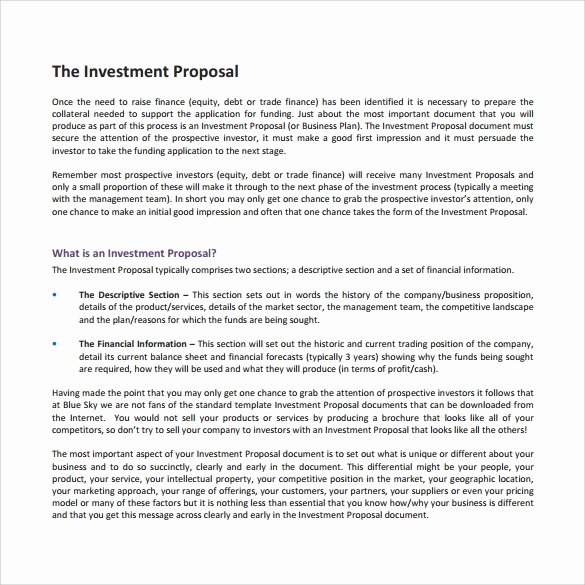 Business Investment Proposal Template Best Of 18 Investment Proposal Samples
