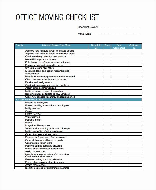 Business Moving Checklist Template Best Of 8 Sample Moving Checklist Templates
