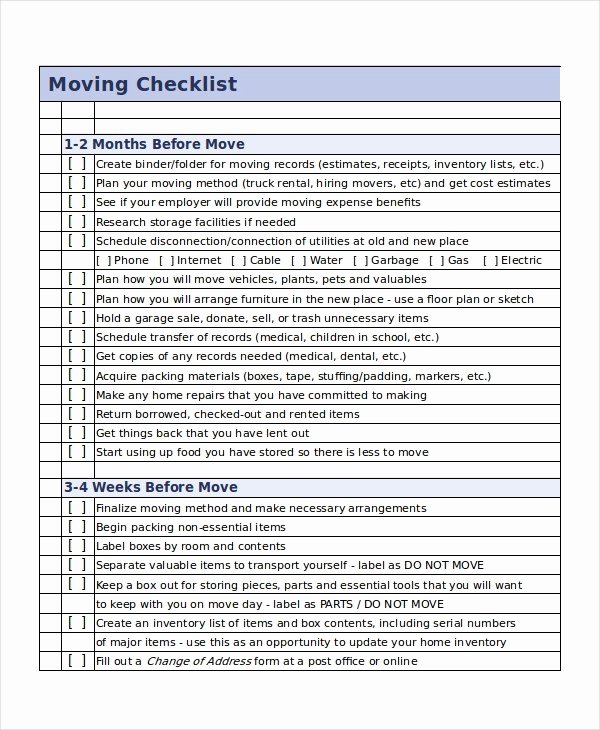 Business Moving Checklist Template Fresh Moving Checklist Template