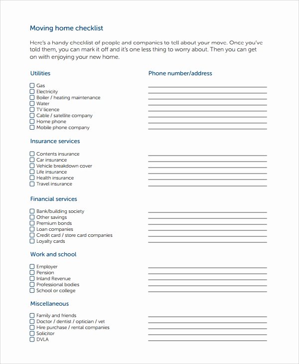 Business Moving Checklist Template Luxury 8 Sample Moving Checklist Templates