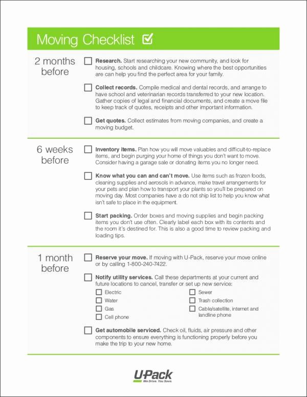 Business Moving Checklist Template Unique 12 Moving Checklist Samples &amp; Templates