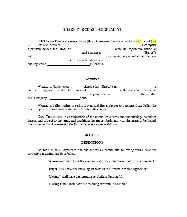 Business Purchase Agreement Template Fresh 37 Simple Purchase Agreement Templates [real Estate Business]