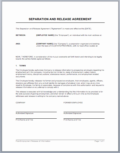 Business Separation Agreement Template Elegant Separation and Release Agreement Template Word Templates